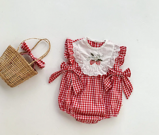 Strawberry Plaid Embroidered Jumpsuit - RYAN AND REMI