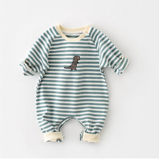 Dinosaur Long Sleeve Striped Jumpsuit - RYAN AND REMI