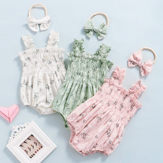 Sleeveless Elastic Bust Romper with Bow Headband - RYAN AND REMI