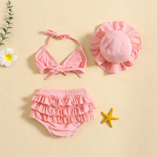 Baby Girls Cute Frill Swimsuit With Hat - RYAN AND REMI