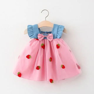 Mesh Denim Strawberry Dress