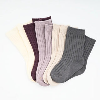 5 Pairs Ribbed Solid Cotton Toddler Knitted Socks - RYAN AND REMI