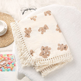 Teddy Bear Muslin Tassel Blanket Swaddle - RYAN AND REMI