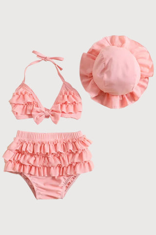 Baby Girls Cute Frill Swimsuit With Hat - RYAN AND REMI