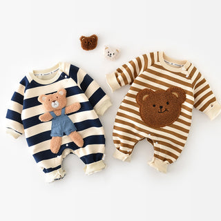 Teddy Bear Long Sleeve Full Striped Jumpsuit - RYAN AND REMI