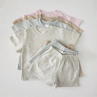 Neutral Cotton Tee And Shorts Set