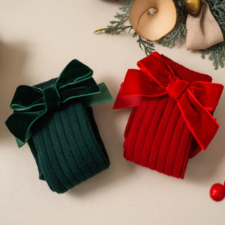 Christmas Velvet Bow Socks