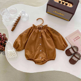 Corduroy Ruffle Collar Baby Romper - RYAN AND REMI