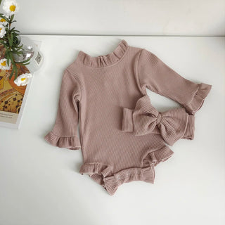 Ruffle Neck Long Sleeve Bodysuit Set