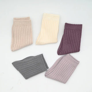 5 Pairs Ribbed Solid Cotton Toddler Knitted Socks - RYAN AND REMI