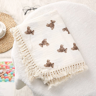 Teddy Bear Muslin Tassel Blanket Swaddle - RYAN AND REMI