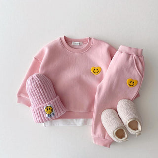 Embroidered Smiling Heart Sweatshirt Pants Set - RYAN AND REMI