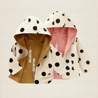 Reservable Hooded Polka Dot Trench Coat - RYAN AND REMI