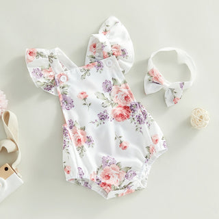 Baby Girl Nana Floral Romper Jumpsuit and Headband - RYAN AND REMI