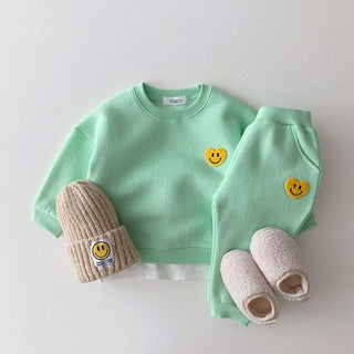 Embroidered Smiling Heart Sweatshirt Pants Set - RYAN AND REMI