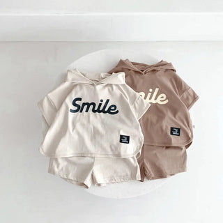 Smile Print Hoodie Shorts Set - RYAN AND REMI