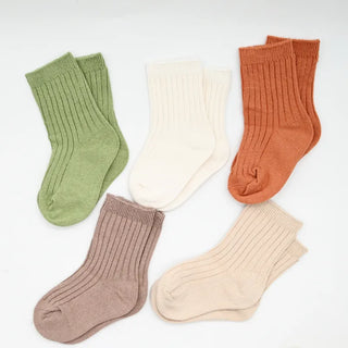 5 Pairs Ribbed Solid Cotton Toddler Knitted Socks - RYAN AND REMI