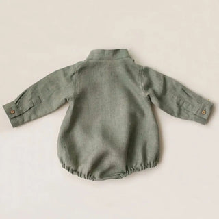 Baby Boy High Neck Linen Romper - RYAN AND REMI