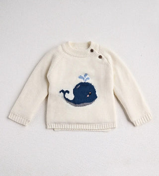 Fur Lining Embroidered Whale Sweater - RYAN AND REMI