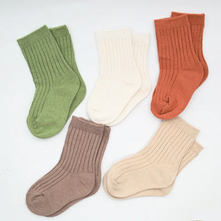 5 Pairs Ribbed Solid Cotton Toddler Knitted Socks - RYAN AND REMI