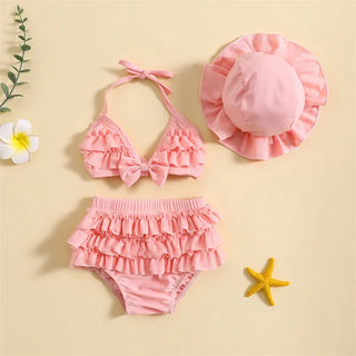 Baby Girls Cute Frill Swimsuit With Hat - RYAN AND REMI