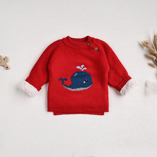 Fur Lining Embroidered Whale Sweater - RYAN AND REMI