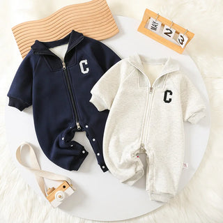 Letter C Print Long Sleeve Jumpsuit