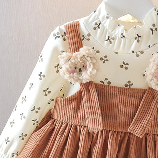 Corduroy Suspender Floral Dress