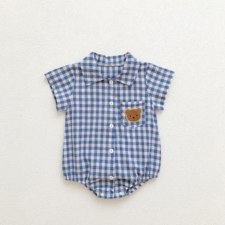 Boys Plaid Bear Patch Bodysuit - RYAN AND REMI