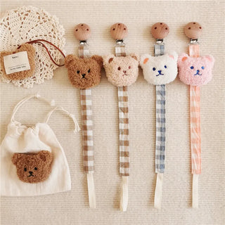 Checkered Bear Pacifier Clip Holder - RYAN AND REMI