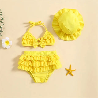 Baby Girls Cute Frill Swimsuit With Hat - RYAN AND REMI