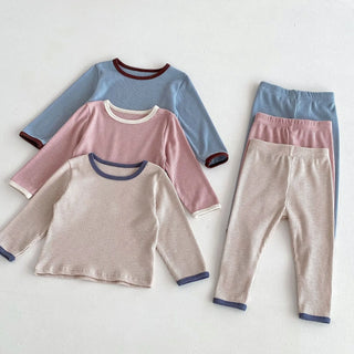 Contrast Waffle Loungewear Set