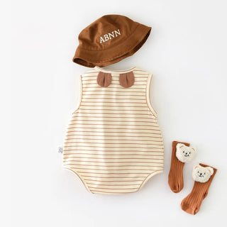 Teddy Bear Striped Sleeveless Bodysuit - RYAN AND REMI