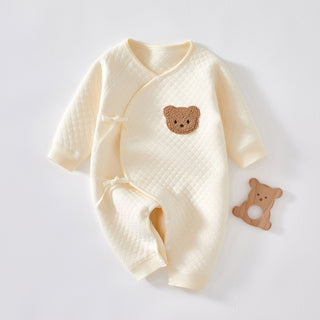 Newborn Cozy Teddy Bear Patch Kimono Jumpsuit - RYAN AND REMI