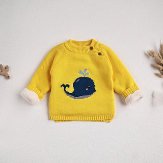 Fur Lining Embroidered Whale Sweater - RYAN AND REMI