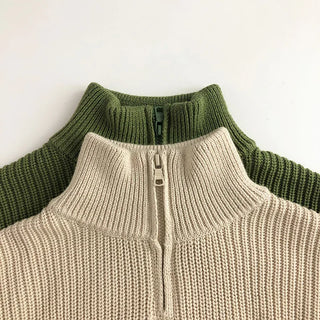 Stripe Turtle Neck Zip Up Sweater