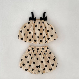 Double Layered Heart Print Shorts Set - RYAN AND REMI