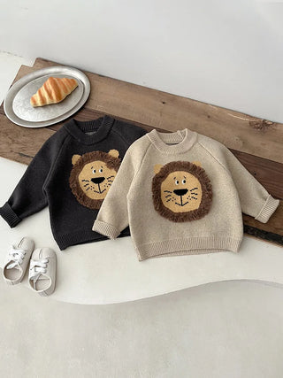 Knitted Round Neck Lion Sweater