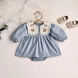 Solid Embroidery Collar Dress