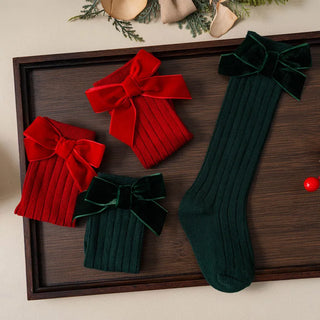 Christmas Velvet Bow Socks