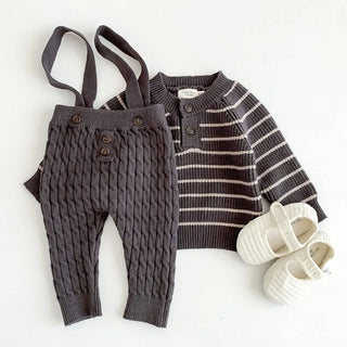 Striped Sweater Suspender Outfit