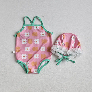 Baby Girls Floral Bandage Swimsuit With Hat - RYAN AND REMI