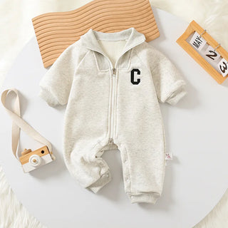 Letter C Print Long Sleeve Jumpsuit