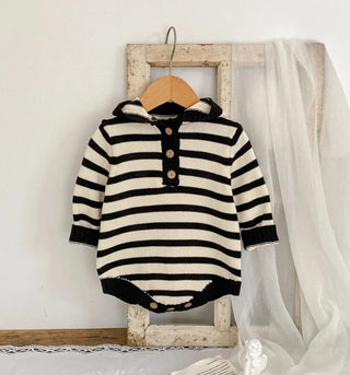 Boys Striped Button Up Long Sleeve Hooded Bodysuit - RYAN AND REMI