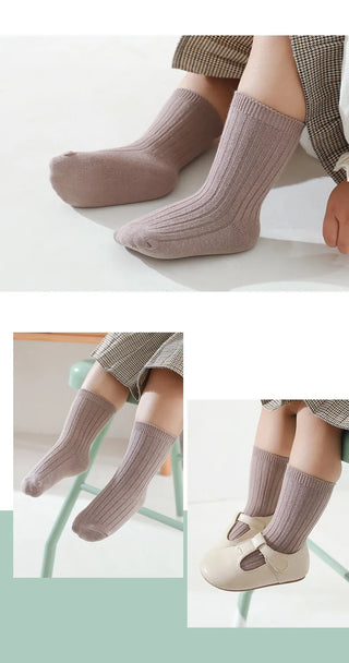 5 Pairs Ribbed Solid Cotton Toddler Knitted Socks - RYAN AND REMI