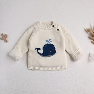 Fur Lining Embroidered Whale Sweater - RYAN AND REMI