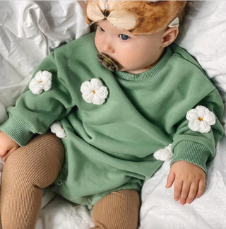 Green Embroidered Flower Sweater Bodysuit - RYAN AND REMI