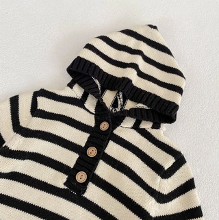 Boys Striped Button Up Long Sleeve Hooded Bodysuit - RYAN AND REMI