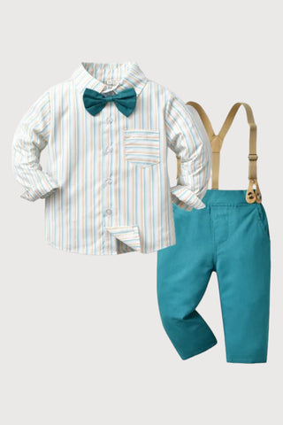 Long Sleeve Bow Tie Suspender Pants Set - RYAN AND REMI