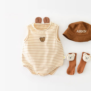 Teddy Bear Striped Sleeveless Bodysuit - RYAN AND REMI